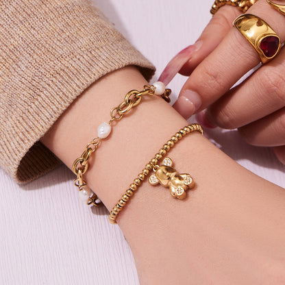 316L stainless steel 18K gold PVD zircon bear bracelet collection, waterproof wholesale jewelry supplier