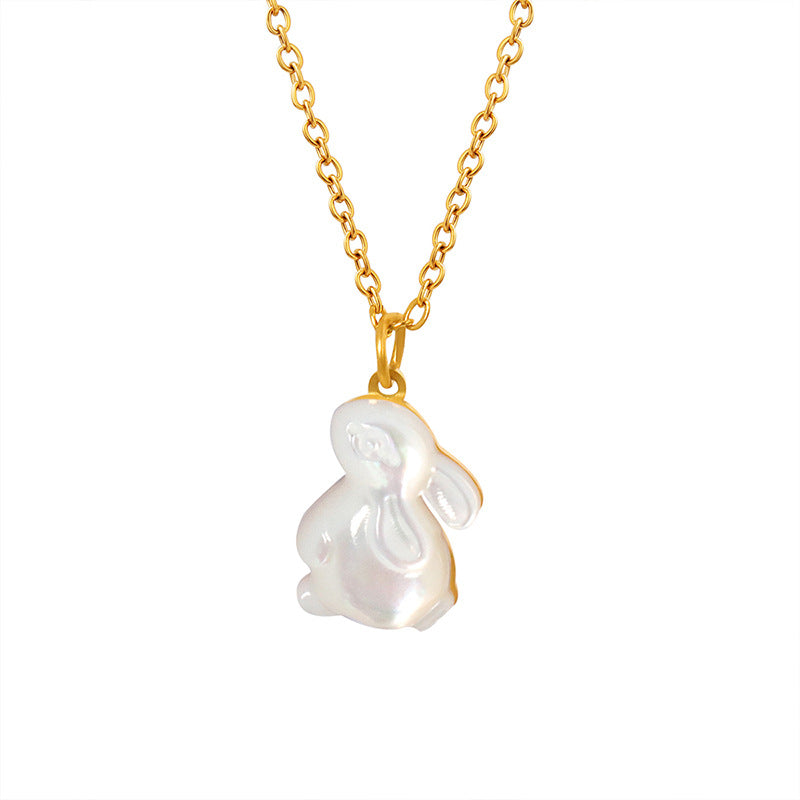316L Stainless Steel 18K Gold PVD Plated Rabbit Pendant Necklace - front view showcase