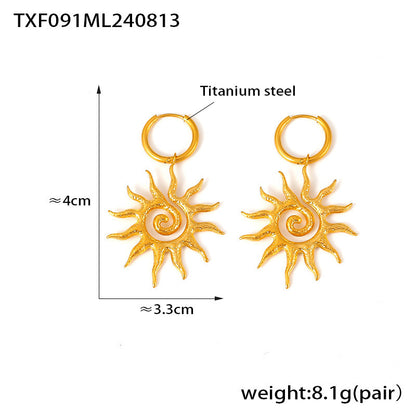 316L Stainless Steel 18K Gold Spiral Sun Jewelry Set - elegant lifestyle look