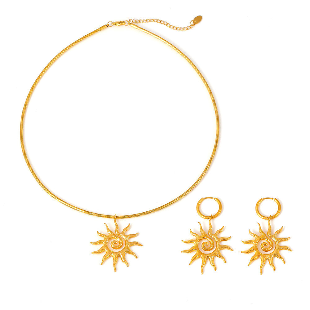 316L Stainless Steel 18K Gold Spiral Sun Jewelry Set - sophisticated side angle