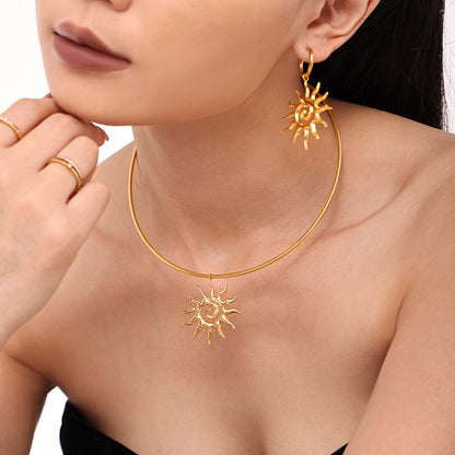 316L Stainless Steel 18K Gold Spiral Sun Jewelry Set - premium jewelry aesthetic