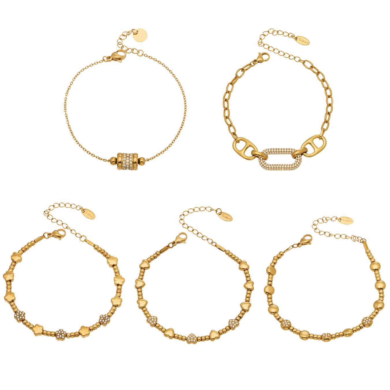 316L Stainless Steel 18K Gold PVD Star Bead Bracelet collection, waterproof wholesale tarnish-free jewelry