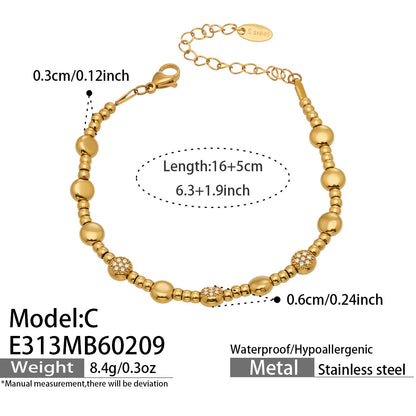 Close-up of 316L Stainless Steel 18K Gold PVD star bead bracelet on wrist, hypoallergenic
