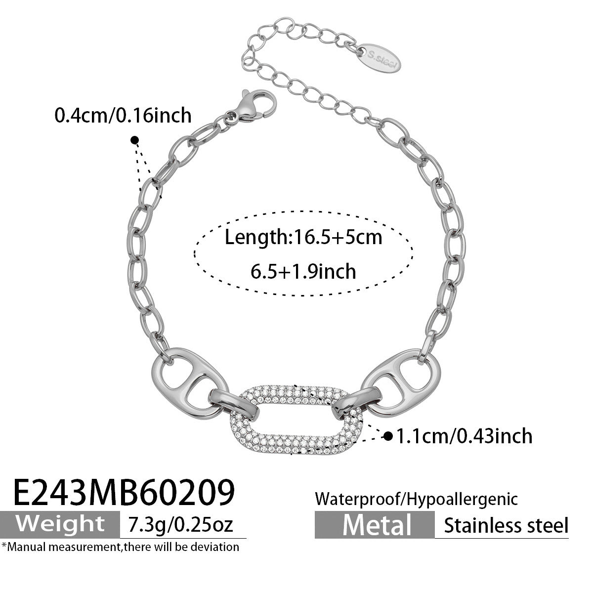 316L Stainless Steel star bead bracelet, steel finish with 18K gold PVD accents, waterproof