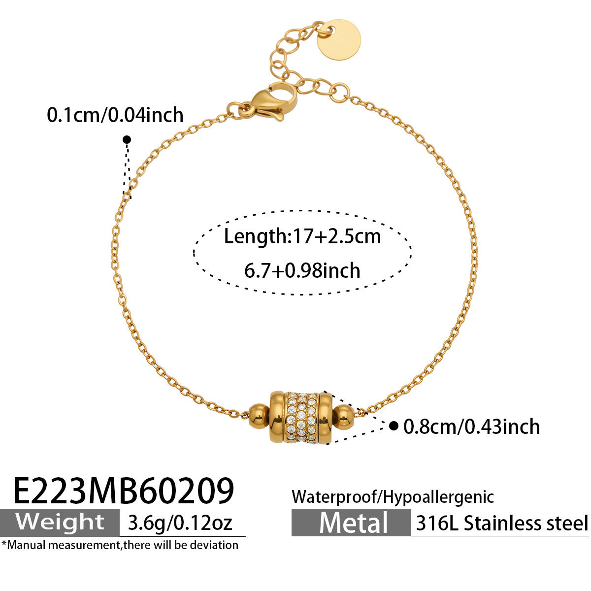 316L Stainless Steel 18K Gold PVD Star Bead Bracelet collection, wholesale waterproof jewelry