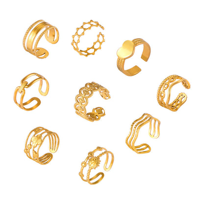 316L Stainless Steel 18K Gold PVD Plated Vintage Geometric Open Ring - exquisite craftsmanship detail