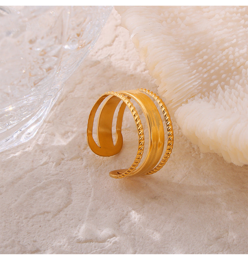 316L Stainless Steel 18K Gold PVD Plated Vintage Geometric Open Ring - elegant lifestyle look