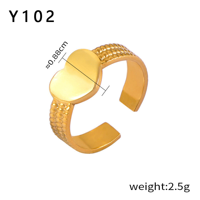 316L Stainless Steel 18K Gold PVD Plated Vintage Geometric Open Ring - luxury texture close up