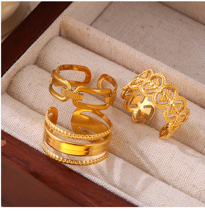 316L Stainless Steel 18K Gold PVD Plated Vintage Geometric Open Ring - premium jewelry aesthetic