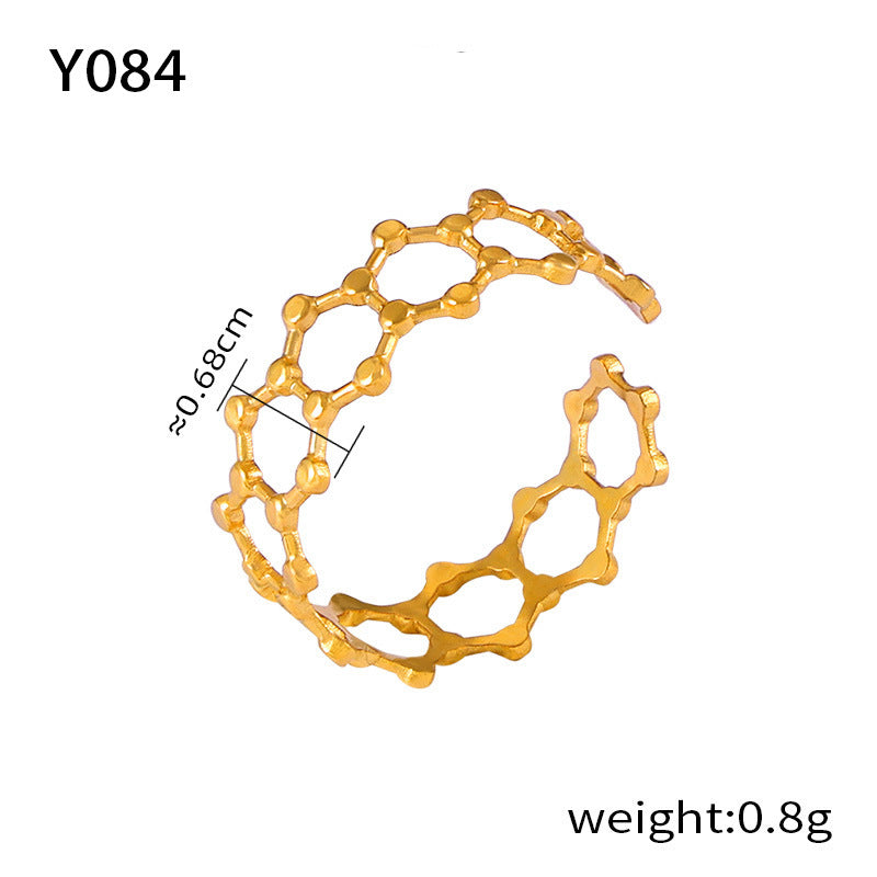 316L Stainless Steel 18K Gold PVD Plated Vintage Geometric Open Ring - exquisite craftsmanship detail