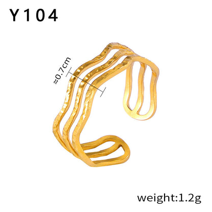 316L Stainless Steel 18K Gold PVD Plated Vintage Geometric Open Ring - elegant lifestyle look