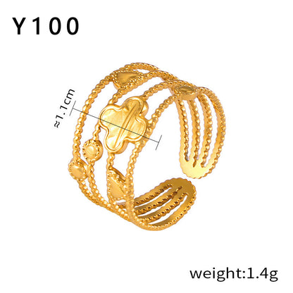 316L Stainless Steel 18K Gold PVD Plated Vintage Geometric Open Ring - luxury texture close up