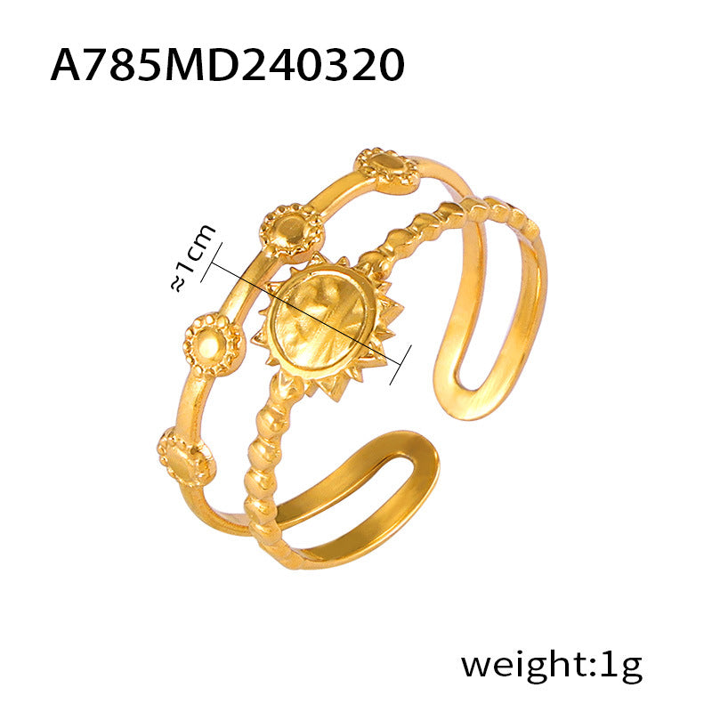 316L Stainless Steel 18K Gold PVD Plated Vintage Geometric Open Ring - premium jewelry aesthetic