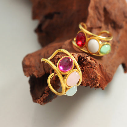 316L Stainless Steel 18K Gold PVD Plated Vintage Geometric Ring - front view showcase