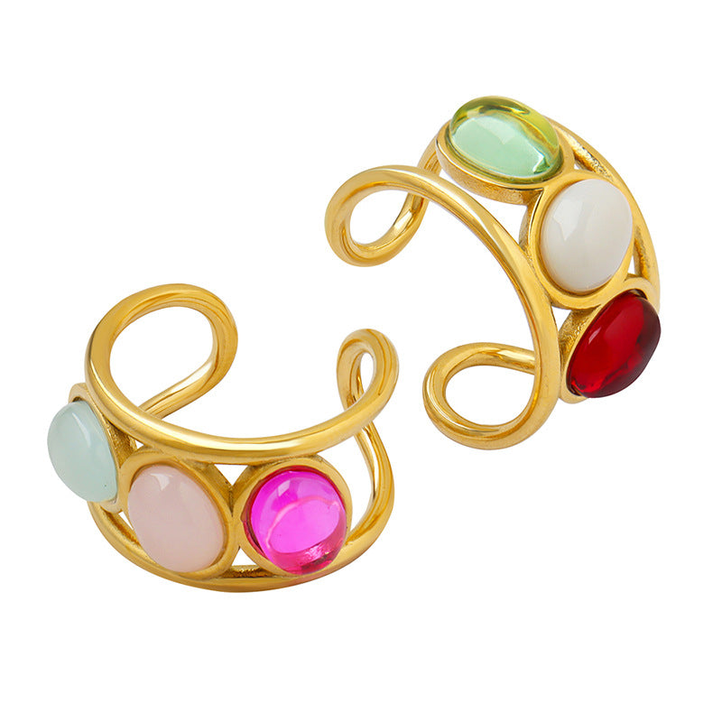 316L Stainless Steel 18K Gold PVD Plated Vintage Geometric Ring - luxury texture close up