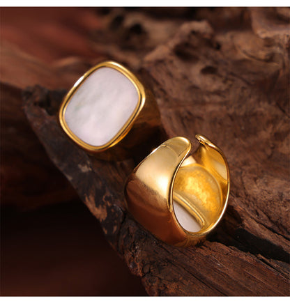 316L Stainless Steel 18K Gold PVD Plated Vintage Mother-of-Pearl Ring - elegant lifestyle look