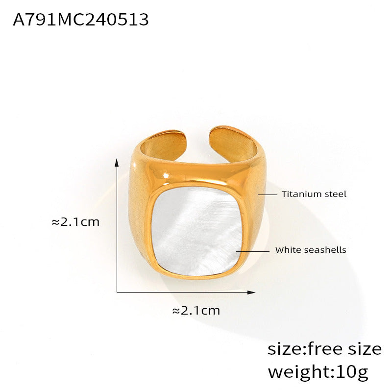 316L Stainless Steel 18K Gold PVD Plated Vintage Mother-of-Pearl Ring - front view showcase