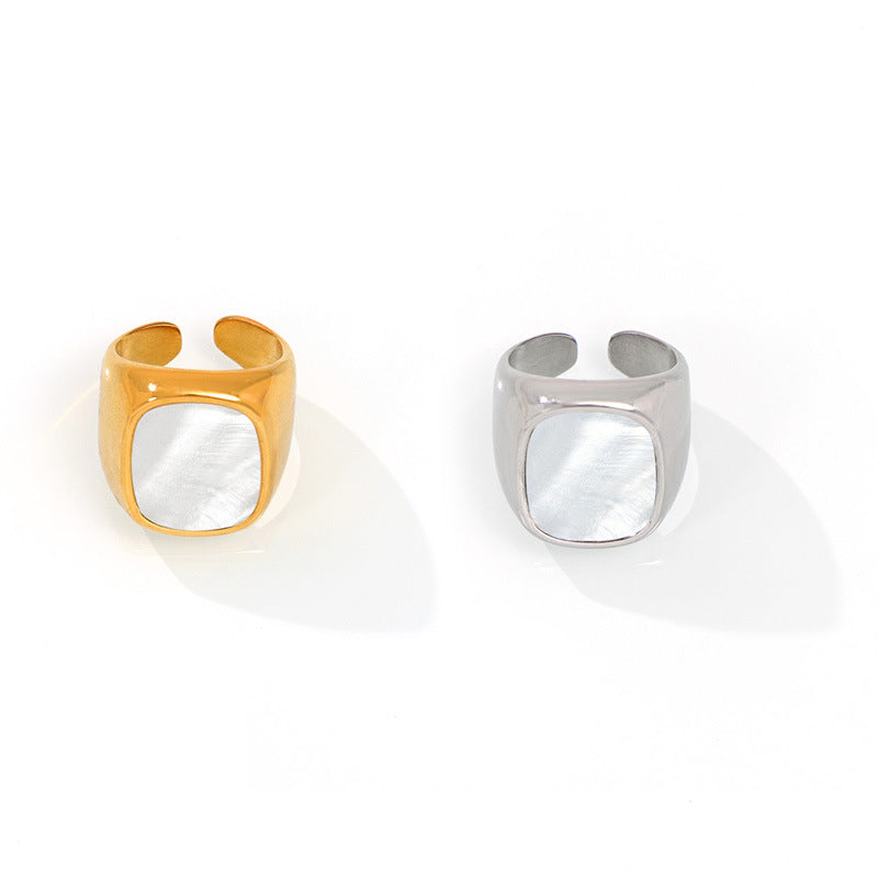 316L Stainless Steel 18K Gold PVD Plated Vintage Mother-of-Pearl Ring - elegant lifestyle look