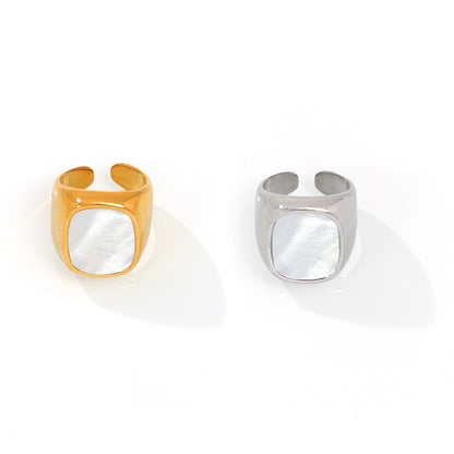 316L Stainless Steel 18K Gold PVD Plated Vintage Mother-of-Pearl Ring - elegant lifestyle look