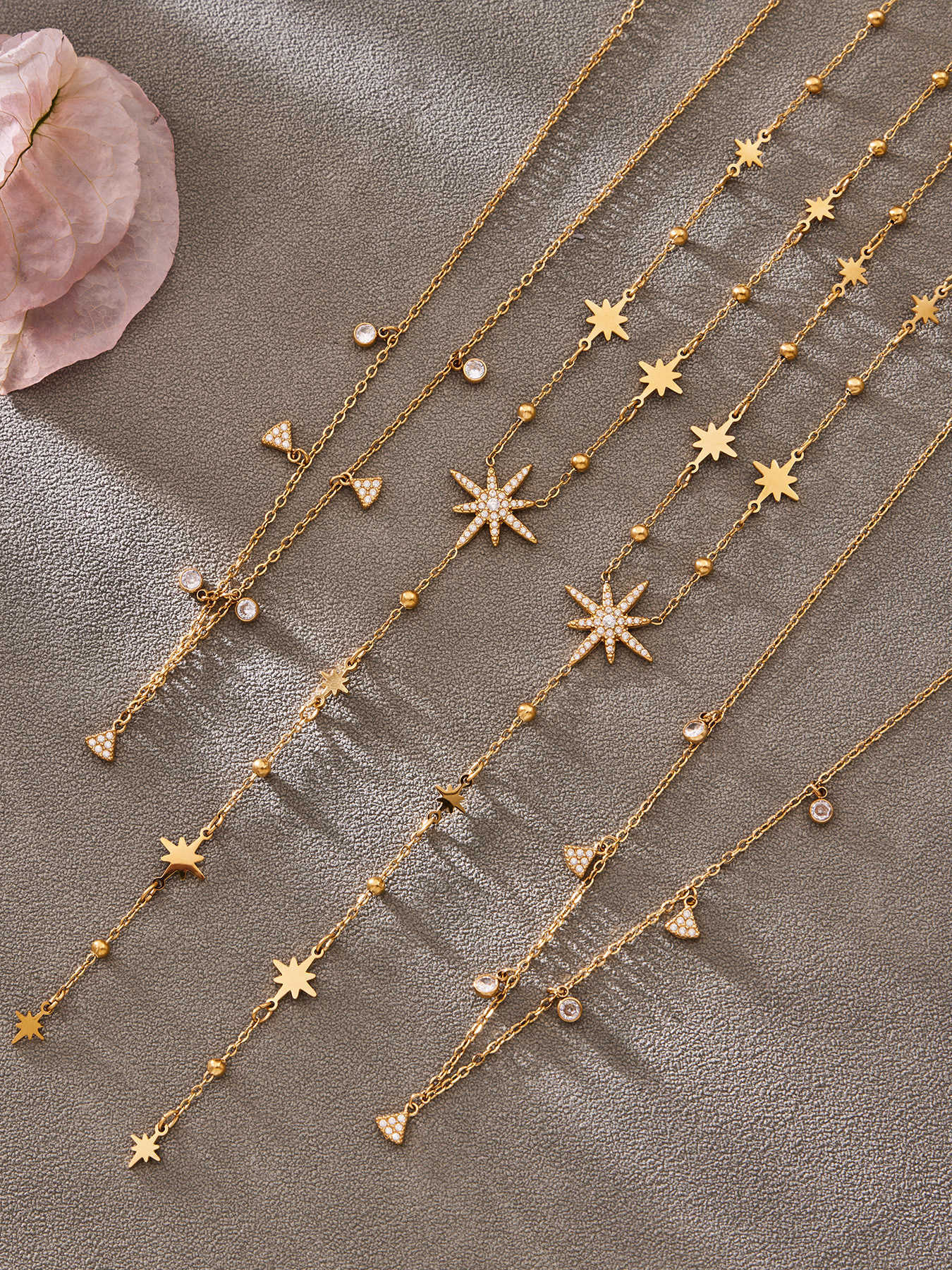 316L Stainless Steel 18K Gold PVD Plated Zircon Star Layered Jewelry Set - exquisite craftsmanship detail