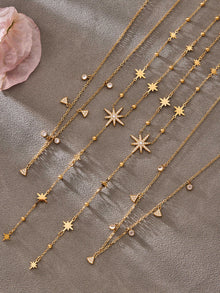 316L Stainless Steel 18K Gold PVD Plated Zircon Star Layered Jewelry Set - exquisite craftsmanship detail