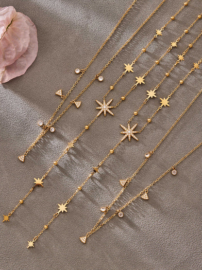 316L Stainless Steel 18K Gold PVD Plated Zircon Star Layered Jewelry Set - exquisite craftsmanship detail