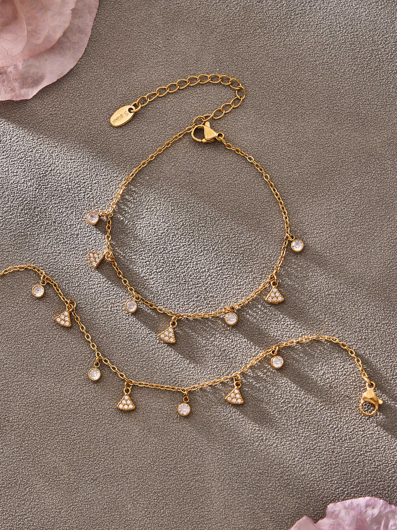 316L Stainless Steel 18K Gold PVD Plated Zircon Star Layered Jewelry Set - luxury texture close up