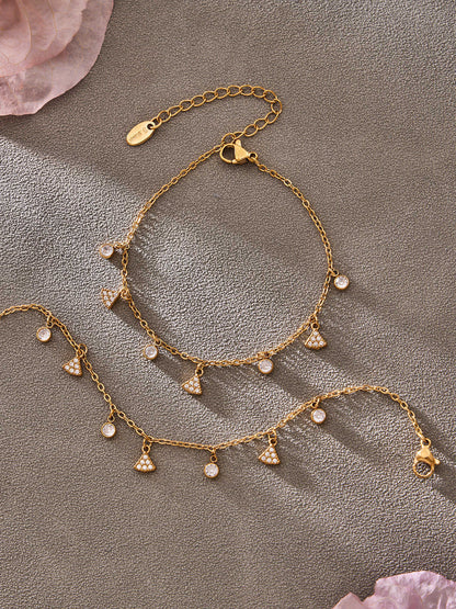 316L Stainless Steel 18K Gold PVD Plated Zircon Star Layered Jewelry Set - luxury texture close up