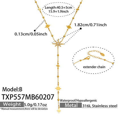 316L Stainless Steel 18K Gold PVD Plated Zircon Star Layered Jewelry Set - front view showcase