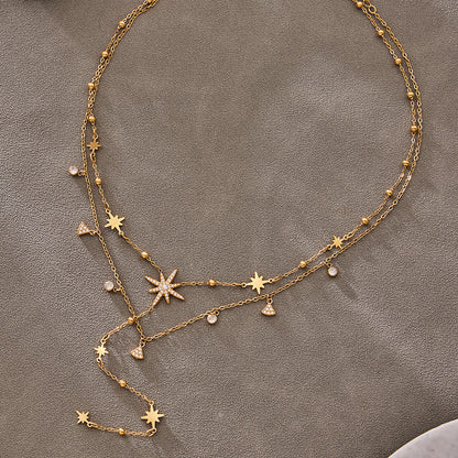316L Stainless Steel 18K Gold PVD Plated Zircon Star Layered Jewelry Set - elegant lifestyle look
