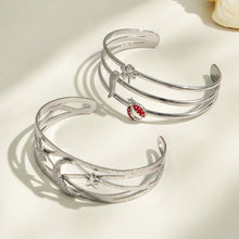 Polished steel celestial star moon and chili pepper cuff bracelet design options