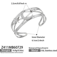 Polished steel celestial star and moon cuff bracelet dimensions and specification guide