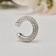 Polished steel C-shaped ear cuff with clear cubic zirconia