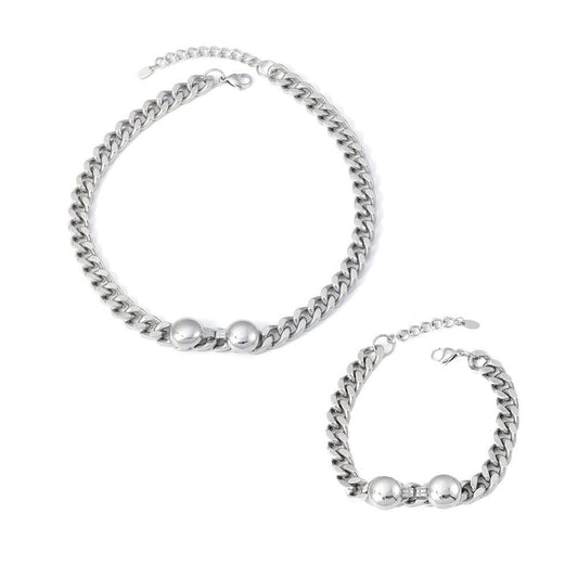 Steel tone Cuban chain bracelet and necklace collection made with 316L stainless steel for wholesale jewelry buyers
