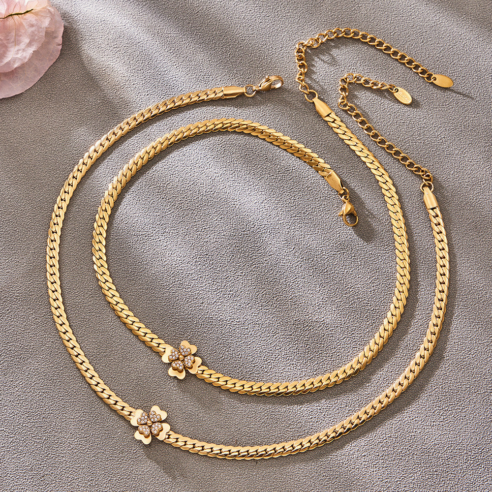 316L Stainless Steel CZ Double Layer Floral Jewelry Set - front view showcase