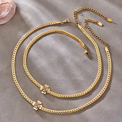 316L Stainless Steel CZ Double Layer Floral Jewelry Set - front view showcase