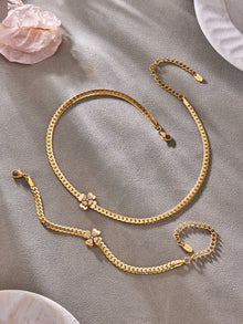 316L Stainless Steel CZ Double Layer Floral Jewelry Set - premium jewelry aesthetic