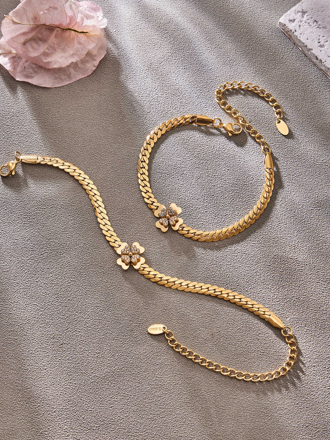 316L Stainless Steel CZ Double Layer Floral Jewelry Set - elegant lifestyle look