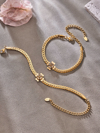 316L Stainless Steel CZ Double Layer Floral Jewelry Set - elegant lifestyle look