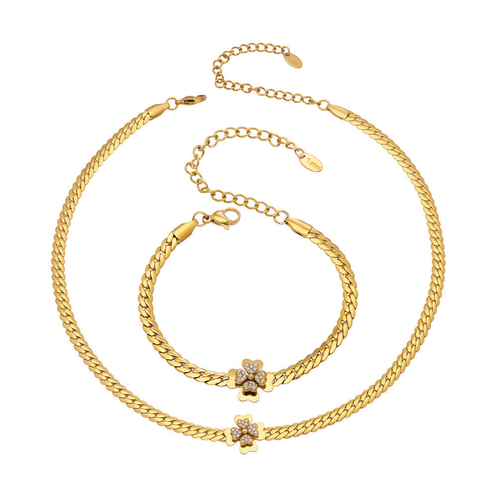 316L Stainless Steel CZ Double Layer Floral Jewelry Set - sophisticated side angle