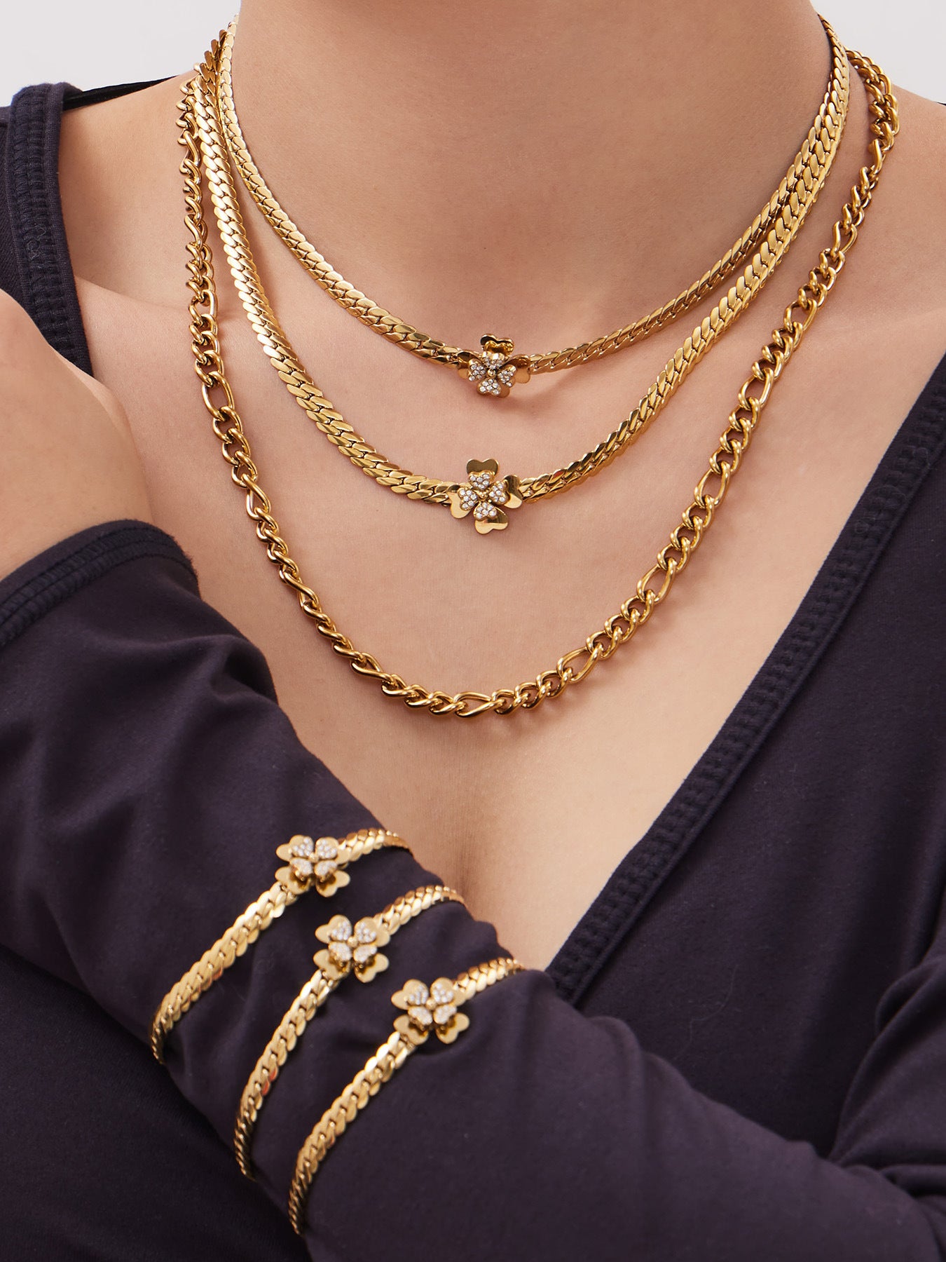 316L Stainless Steel CZ Double Layer Floral Jewelry Set - exquisite craftsmanship detail