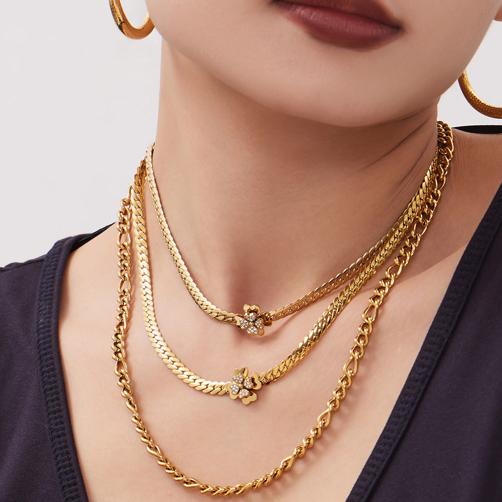 316L Stainless Steel CZ Double Layer Floral Jewelry Set - elegant lifestyle look