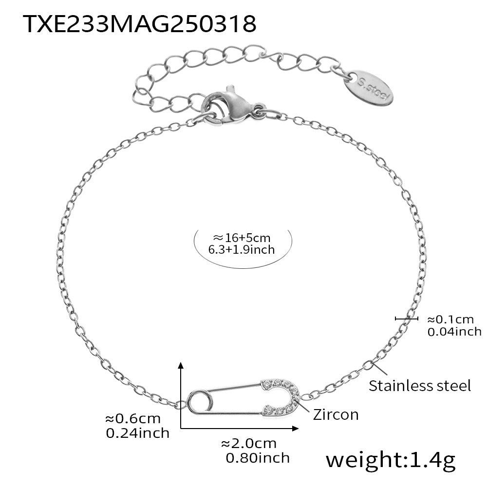 316L Stainless Steel CZ Layered Paperclip Jewelry Set - front view showcase