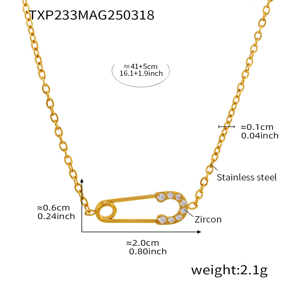 316L Stainless Steel CZ Layered Paperclip Jewelry Set - front view showcase