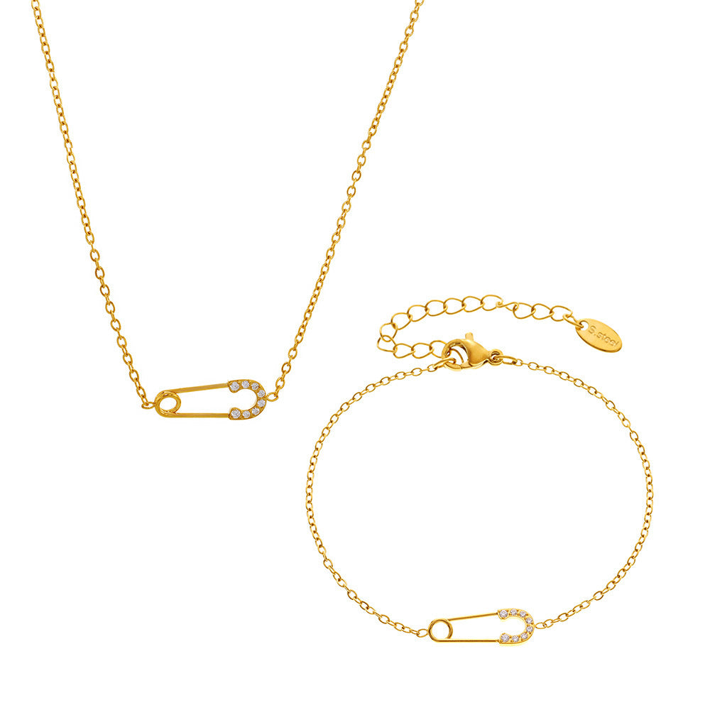 316L Stainless Steel CZ Layered Paperclip Jewelry Set - exquisite craftsmanship detail