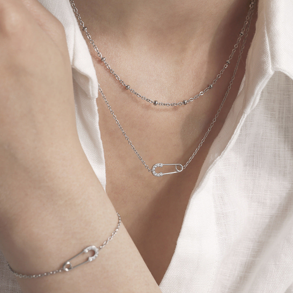 316L Stainless Steel CZ Layered Paperclip Jewelry Set - luxury texture close up