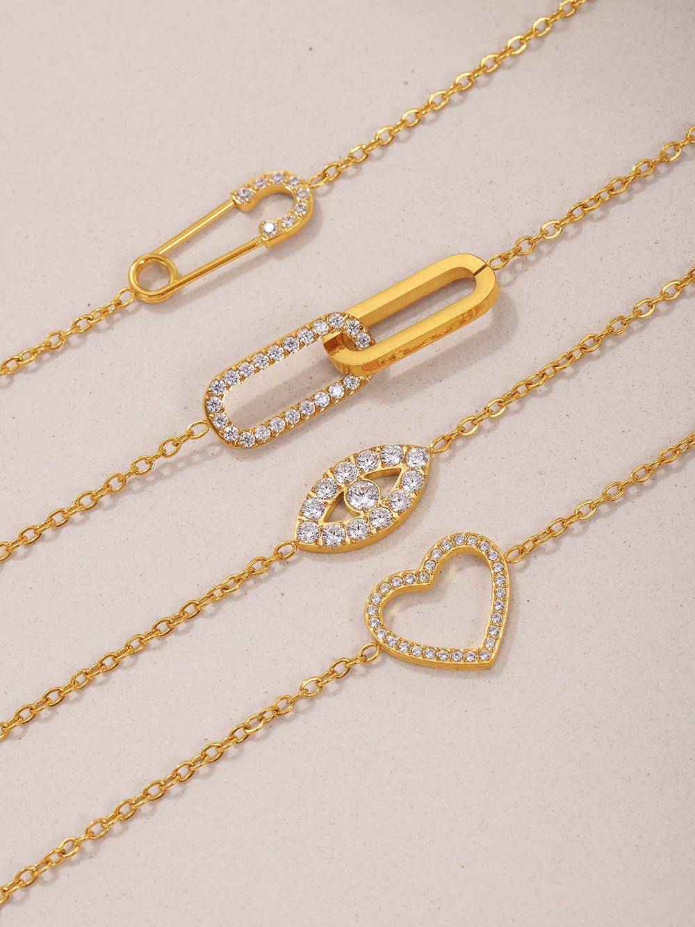 316L Stainless Steel CZ Layered Paperclip Jewelry Set - premium jewelry aesthetic