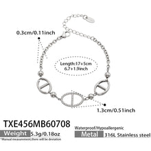 Steel D-shaped zircon bracelet size card in 316L stainless steel with adjustable chain and geometric charm details
