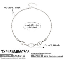 TXP456 steel D-shaped zircon necklace made from 316L stainless steel with 40.5+5cm adjustable length, 1.3cm geometric zircon charms and 9.9g weight