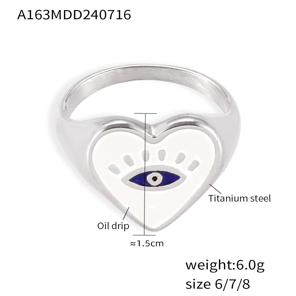 Front-view size guide for the steel-tone stainless steel evil eye heart ring